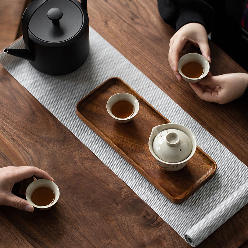 Diófából készült téglalap alakú tál tea- és nassolnivalókhoz, skandináv modern minimalist design, száraz gyümölcsök tárolására
