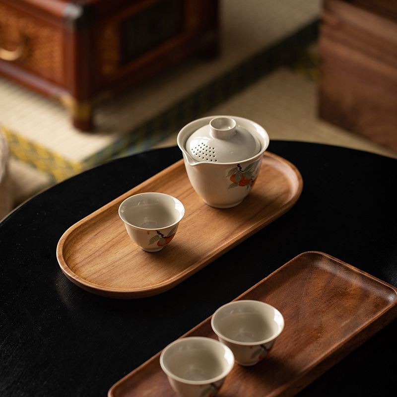 Diófából készült téglalap alakú tál tea- és nassolnivalókhoz, skandináv modern minimalist design, száraz gyümölcsök tárolására