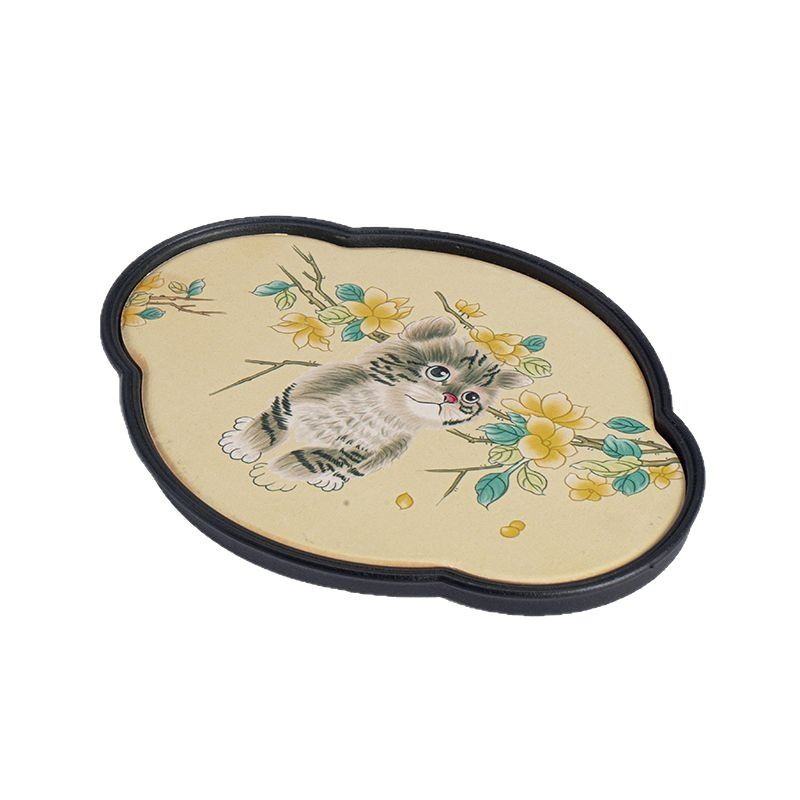 Tavă ceramică Gongfu pentru ceai cu temă pisică, stil chinezesc, pentru living
