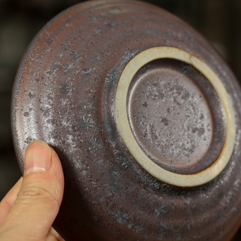 Tavă pentru ceai Gongfu din ceramică, suport rotund pentru ceainic, glazură natural minerală, tavă suspendabilă multifuncțională și farfurie pentru gustări de ceai