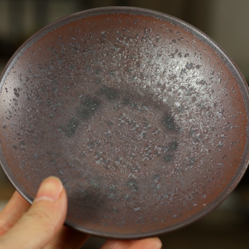 Tavă pentru ceai Gongfu din ceramică, suport rotund pentru ceainic, glazură natural minerală, tavă suspendabilă multifuncțională și farfurie pentru gustări de ceai