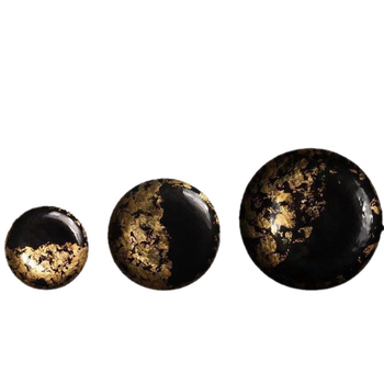 Farfurie de fructe din sticlă negru-auriu și tavă pentru ceai, rotundă, diametre 15–16 cm sau 27–28 cm, stil retro ușor luxos, pentru uz casnic