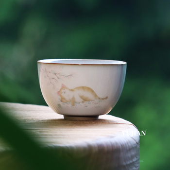 Kitten ceașcă de ceai ceramică, cu glazură crăpată, mică pentru degustare, Gongfu ceai