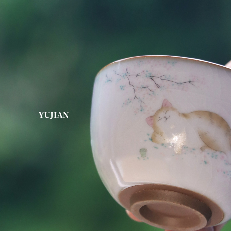 Kitten ceașcă de ceai ceramică, cu glazură crăpată, mică pentru degustare, Gongfu ceai