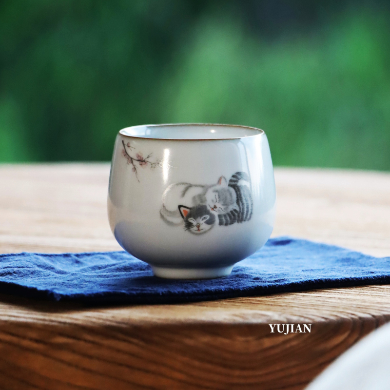 Kitten ceașcă de ceai ceramică, cu glazură crăpată, mică pentru degustare, Gongfu ceai