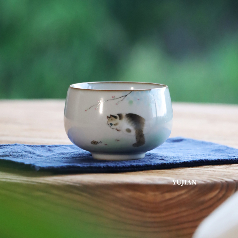 Kitten ceașcă de ceai ceramică, cu glazură crăpată, mică pentru degustare, Gongfu ceai