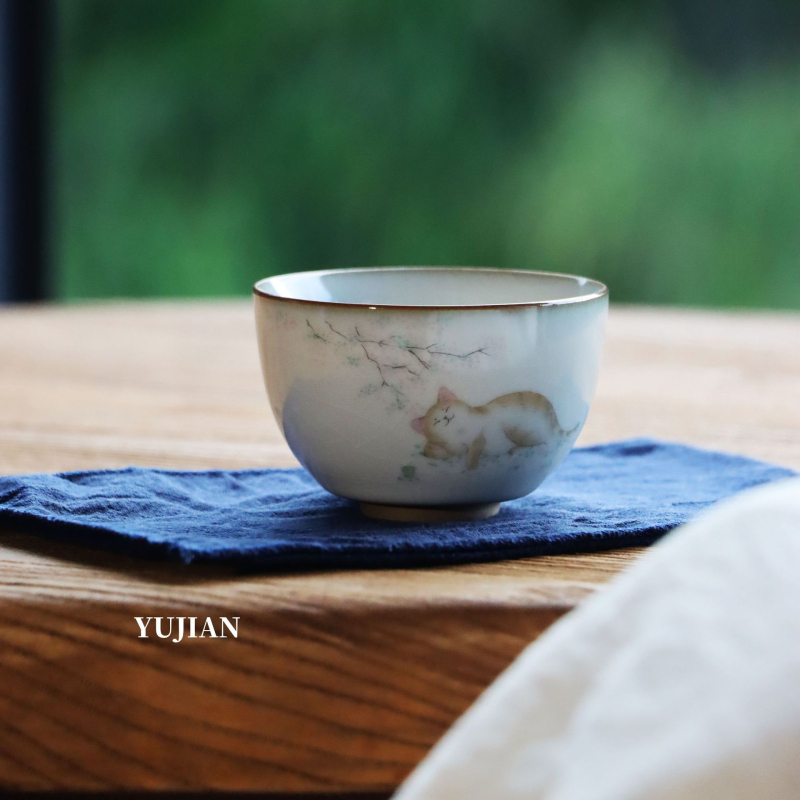 Kitten ceașcă de ceai ceramică, cu glazură crăpată, mică pentru degustare, Gongfu ceai