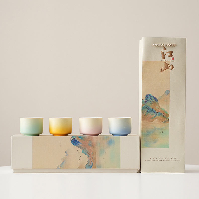 Set cadou din ceramică pentru ceai – peisaj gradient Mii de munți și râuri – cadou de lux pentru clienți