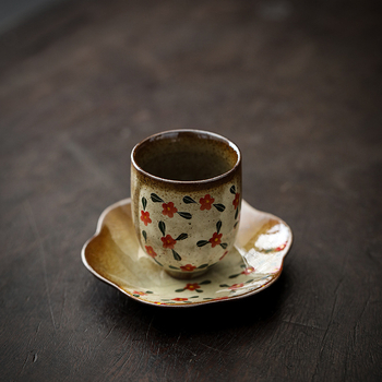 Set ceramic de ceai cu flori pictate manual, stil chinezesc, ceai vintage cu suport pentru acasă
