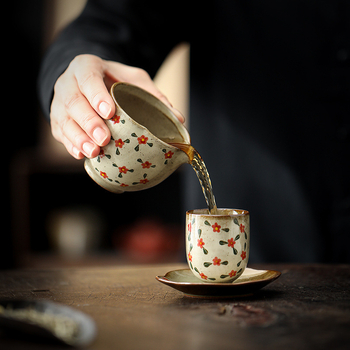 Set ceramic de ceai cu flori pictate manual, stil chinezesc, ceai vintage cu suport pentru acasă