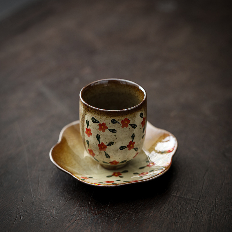 Set ceramic de ceai cu flori pictate manual, stil chinezesc, ceai vintage cu suport pentru acasă