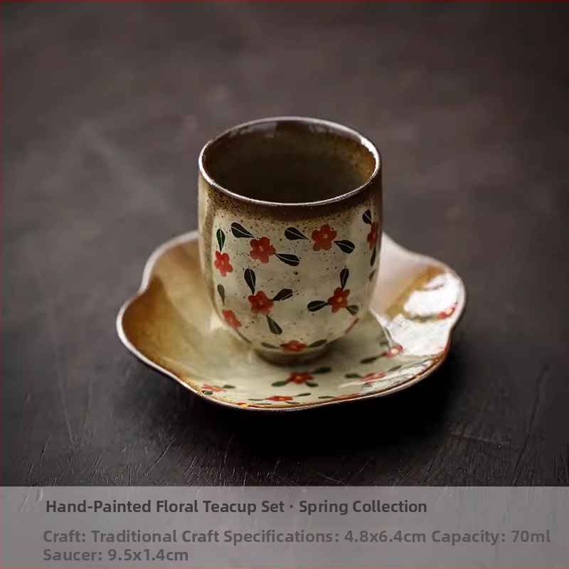 Set ceramic de ceai cu flori pictate manual, stil chinezesc, ceai vintage cu suport pentru acasă