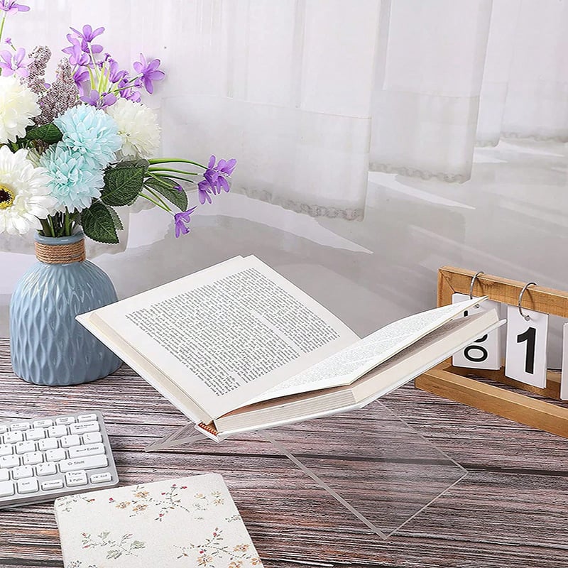 Suport acrilic deschis pentru lectură și expunere — organizator de birou pentru cărți, reviste, Biblia și manuale