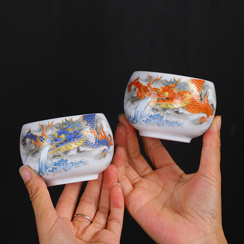 Set de ceai din porțelan Kung Fu cu ceașcă personală, email lucios cu efect Zen luminescent, stil chinezesc