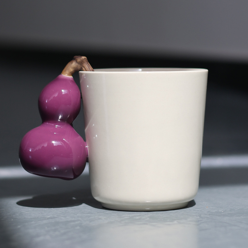 Ceșcuță de ceai ceramică cu cenușă vegetală, în formă de dovleac, Fu Lu Kung Fu, pentru birou