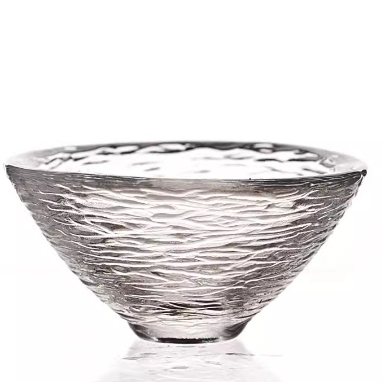 Set Gongfu din sticlă cu cești mici de degustare – transparent, rezistent la căldură, margine aurie și model ciocănit