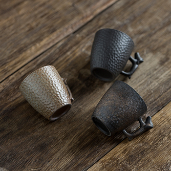 Ceșcă de ceai cu mâner din ceramică rustică, stil japonez retro, design wabi-sabi, pentru ceai și cafea