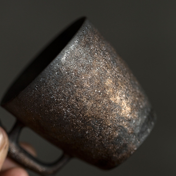 Ceșcă de ceai cu mâner din ceramică rustică, stil japonez retro, design wabi-sabi, pentru ceai și cafea