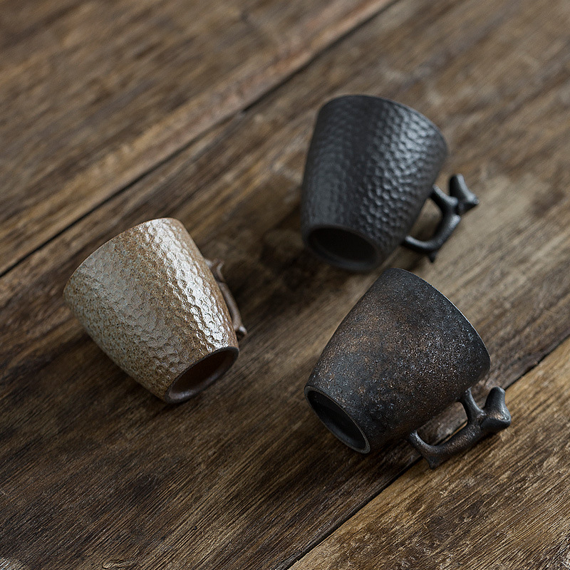 Ceșcă de ceai cu mâner din ceramică rustică, stil japonez retro, design wabi-sabi, pentru ceai și cafea