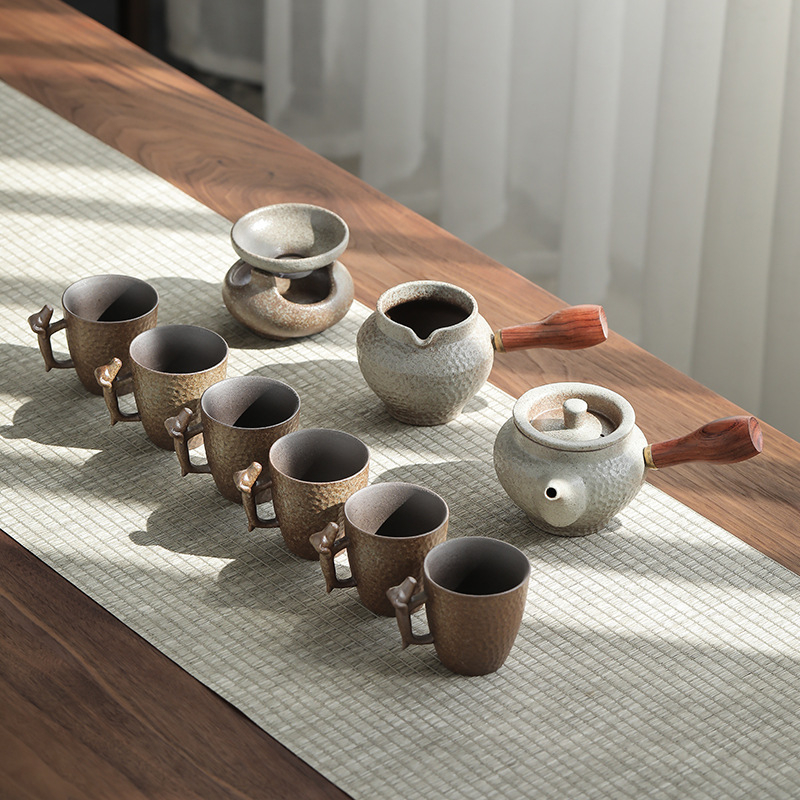 Ceșcă de ceai cu mâner din ceramică rustică, stil japonez retro, design wabi-sabi, pentru ceai și cafea