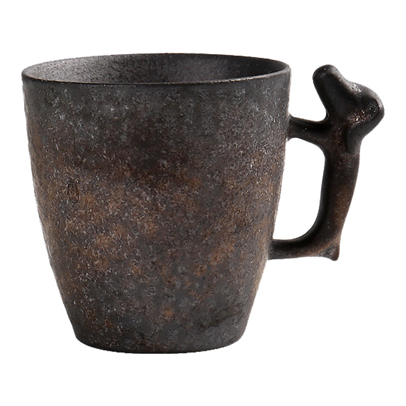 Ceșcă de ceai cu mâner din ceramică rustică, stil japonez retro, design wabi-sabi, pentru ceai și cafea