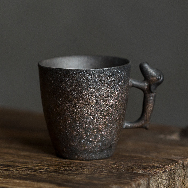 Ceșcă de ceai cu mâner din ceramică rustică, stil japonez retro, design wabi-sabi, pentru ceai și cafea