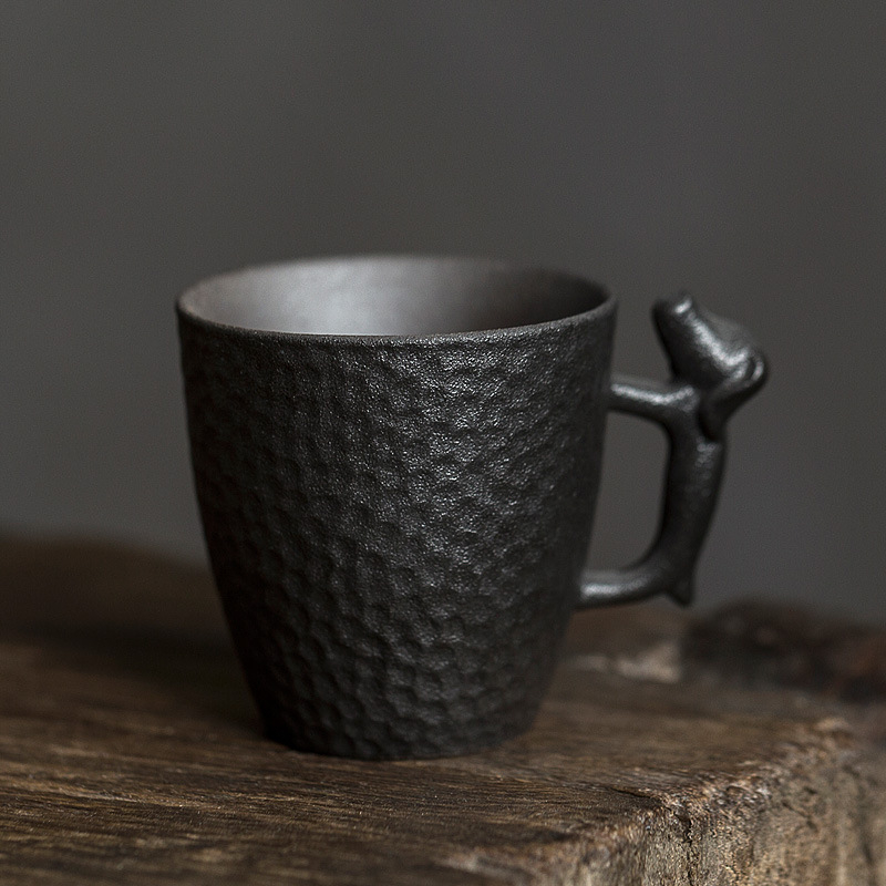 Ceșcă de ceai cu mâner din ceramică rustică, stil japonez retro, design wabi-sabi, pentru ceai și cafea