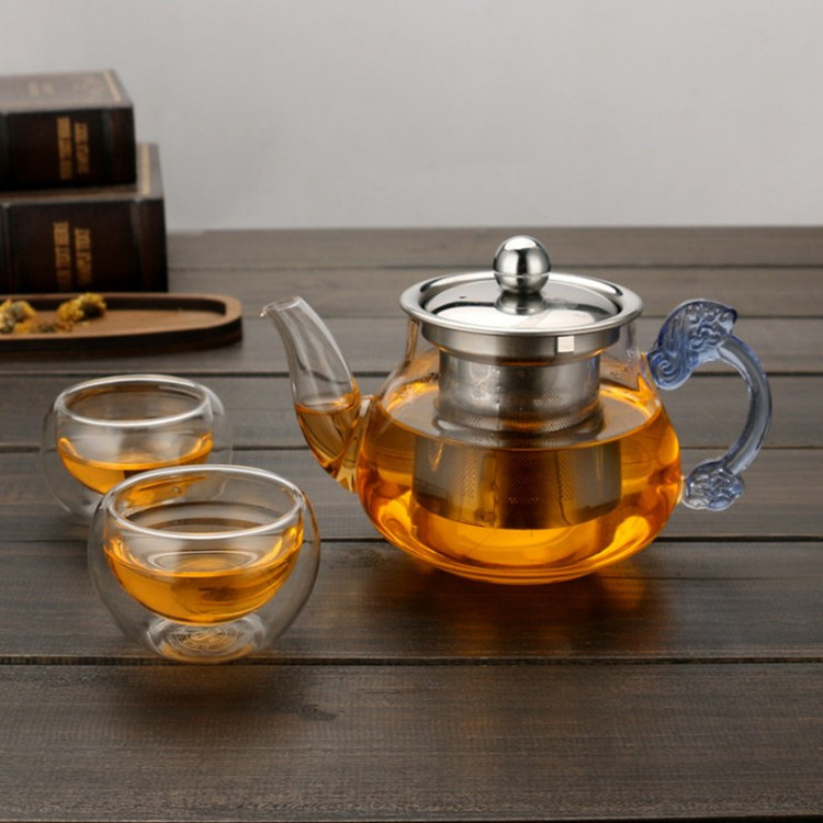 Ceainic de sticlă cu filtru din oțel inoxidabil pentru ceai de flori, pentru aragaz ceramic