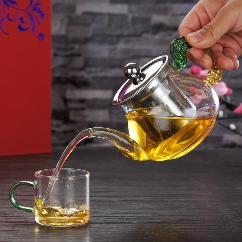 Ceainic de sticlă cu filtru din oțel inoxidabil pentru ceai de flori, pentru aragaz ceramic