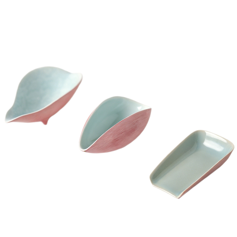 Lingură de măsurat ceai cu model roz de nori, tavă din ceramică brută, lucrată manual, stil japonez Wabi-Sabi, accesorii pentru ceremonia ceaiului, unelte de ceai de nișă