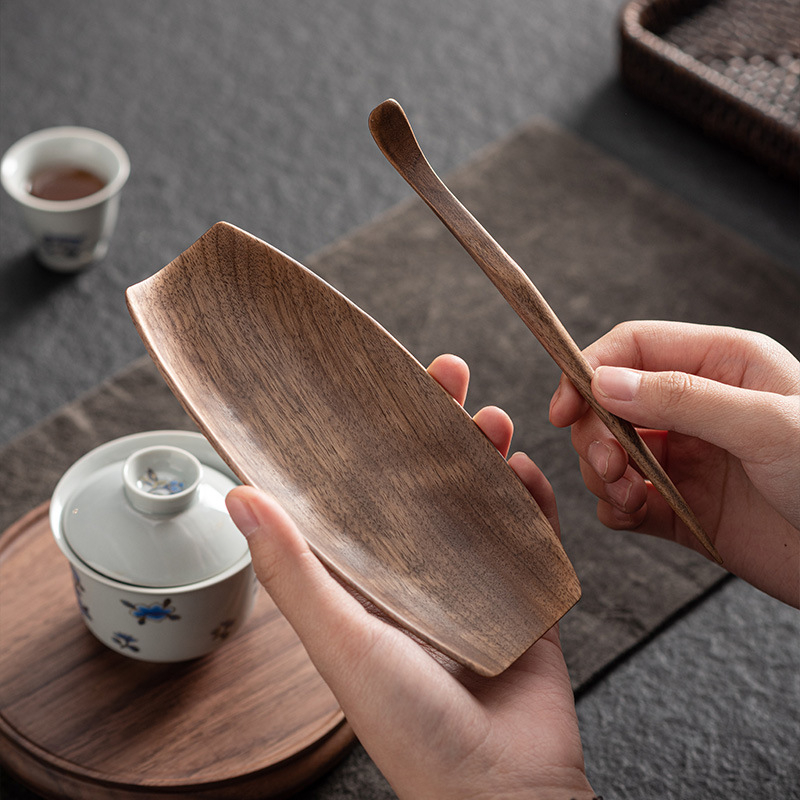 Set accesorii Gongfu pentru ceai, lucrat manual, două piese, lemn, include lingură de ceai și lopățică de ceai