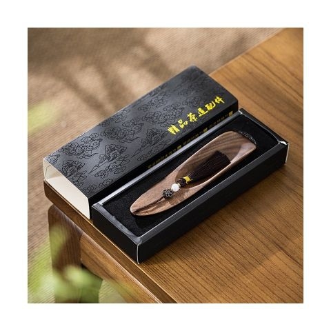 Lingură de ceai din lemn de nuc, lemn de roșu și abanos, cu accesorii pentru ceremonia ceaiului, în cutie cadou