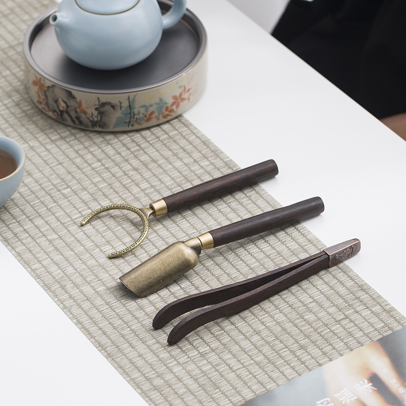 Accesorii pentru ceai Kung Fu: linguriță din aliaj greu de bambus, suport pentru ceașcă, clips pentru ceai, lopățică din lemn ebony, linguriță din rosewood, furculiță pentru ceașcă