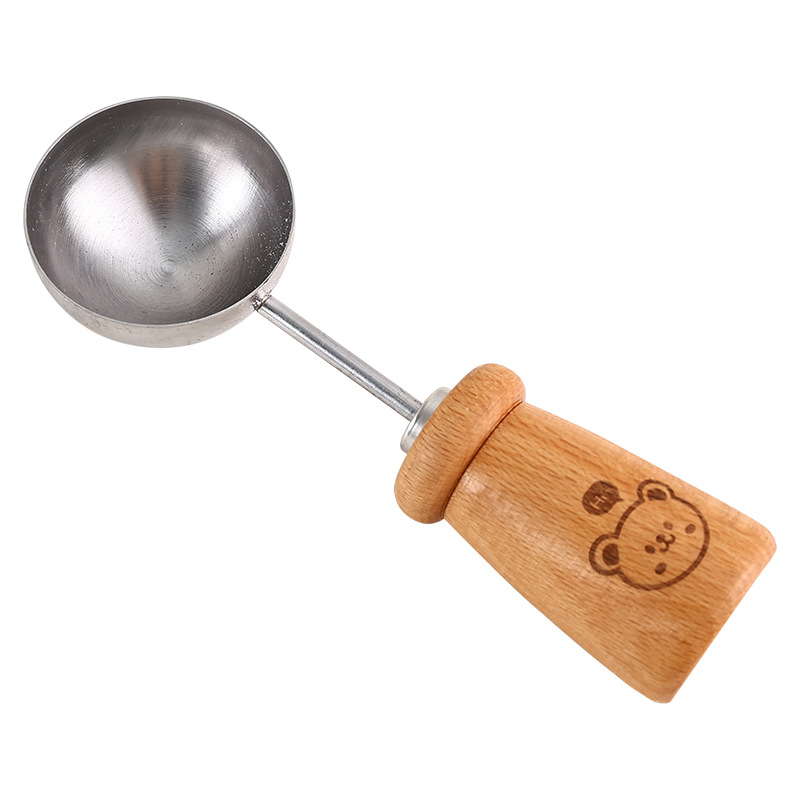 Lingură măsurătoare pentru cafea cu mâner din lemn, lingură din oțel inoxidabil, creativă, pentru lapte praf, ceai, formarea de bile, condimente și coacere