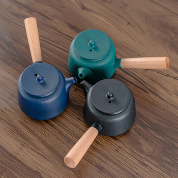 Ceainic ceramic negru, în stil Zen, cu mâner lateral, pentru uz casnic, set Kung Fu de ceai