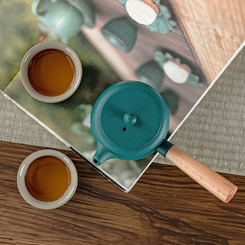 Ceainic ceramic negru, în stil Zen, cu mâner lateral, pentru uz casnic, set Kung Fu de ceai
