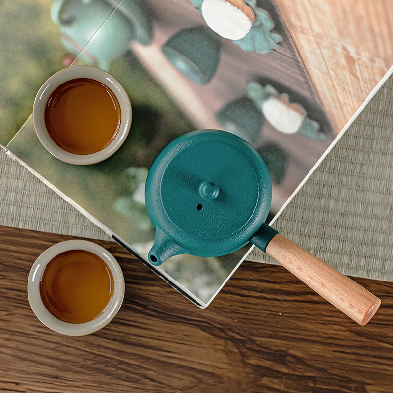 Ceainic ceramic negru, în stil Zen, cu mâner lateral, pentru uz casnic, set Kung Fu de ceai