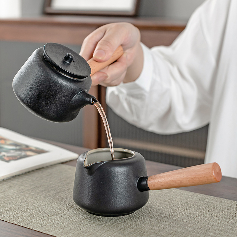 Ceainic ceramic negru, în stil Zen, cu mâner lateral, pentru uz casnic, set Kung Fu de ceai
