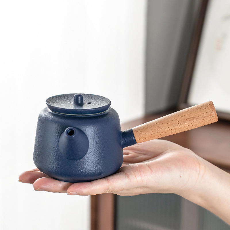 Ceainic ceramic negru, în stil Zen, cu mâner lateral, pentru uz casnic, set Kung Fu de ceai