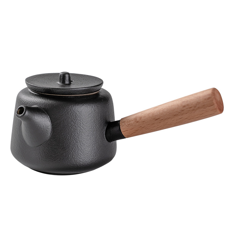 Ceainic ceramic negru, în stil Zen, cu mâner lateral, pentru uz casnic, set Kung Fu de ceai