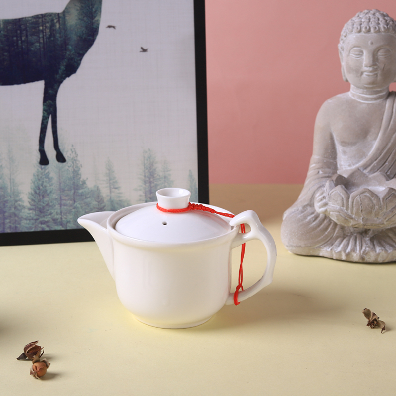 Ceainic Kung Fu din ceramică albă, cu mâner lateral, stil chinezesc, mărime medie, 165 ml