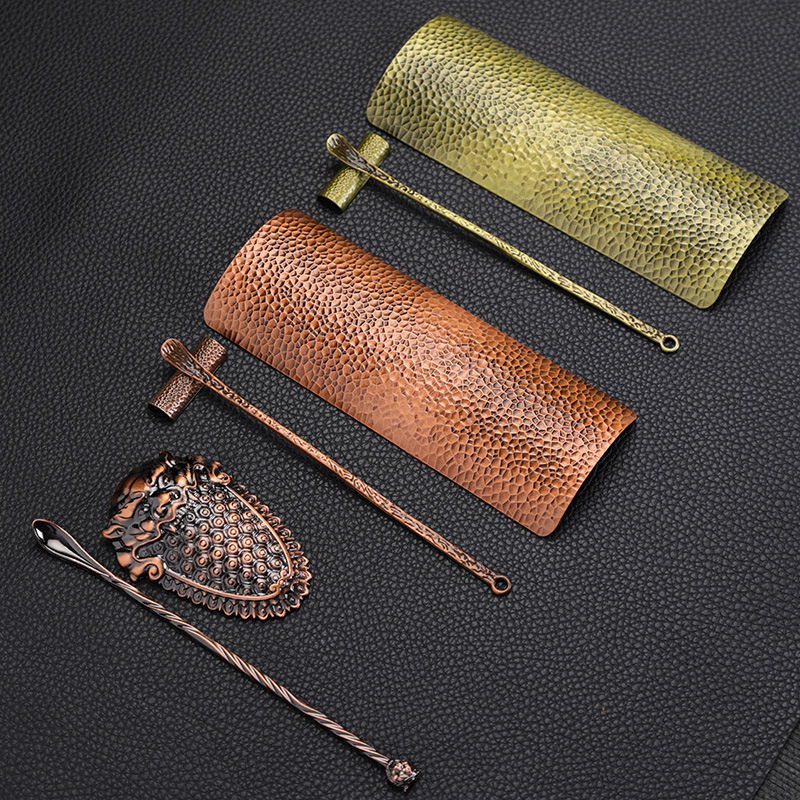 Set de ceai din aliaj lucrat manual, cu motivul leu, stil Zen: linguriță de ceai, lingură de măsurat ceai și spatulă pentru ceai