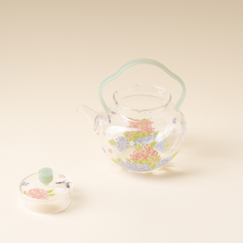 Ceainic cu mâner, din sticlă borosilicat rezistentă la căldură, pentru uz casnic, set: 1 ceainic și 2 cești, design floral