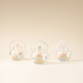 Ceainic cu mâner, din sticlă borosilicat rezistentă la căldură, pentru uz casnic, set: 1 ceainic și 2 cești, design floral