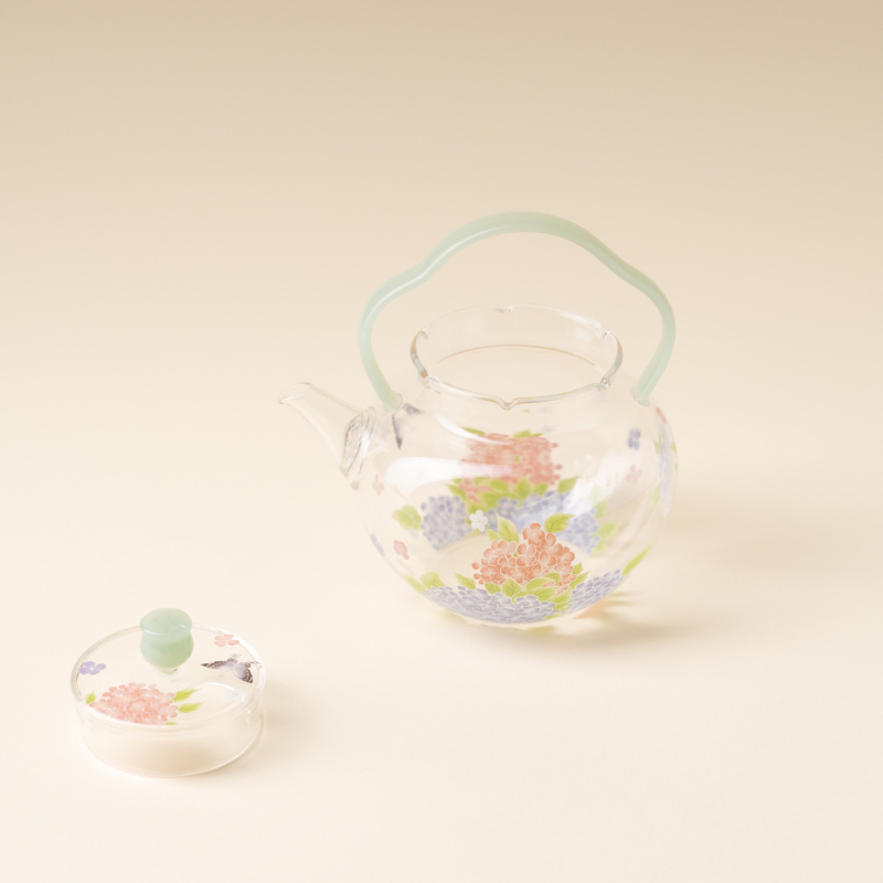 Ceainic cu mâner, din sticlă borosilicat rezistentă la căldură, pentru uz casnic, set: 1 ceainic și 2 cești, design floral
