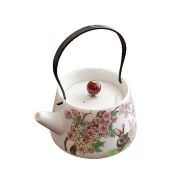 Ceainic din jad și porțelan cu mâner, set Kung Fu pentru ceai, ceainic unic cu bilă filtrantă, ceainic ceramic în formă de iepuraș care nu se încălzește