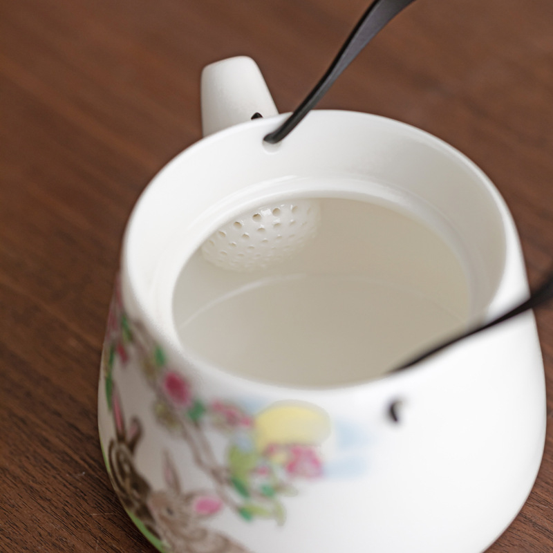 Ceainic din jad și porțelan cu mâner, set Kung Fu pentru ceai, ceainic unic cu bilă filtrantă, ceainic ceramic în formă de iepuraș care nu se încălzește