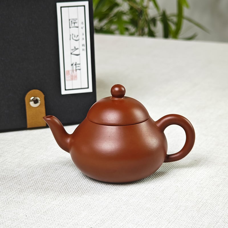 Ceainic Gongfu Chaoshan, mic, în formă de pară, din lut Yixing purpuriu