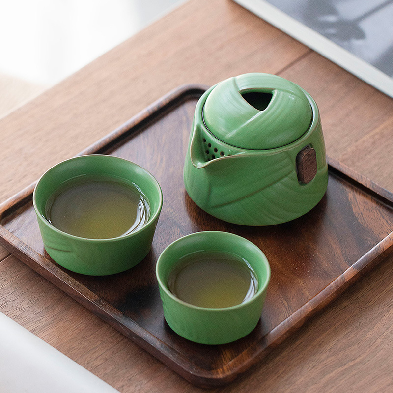Set de ceai ceramic de călătorie cu o ceainică și două cești, în cutie cadou, kit portabil pentru ceremonia ceaiului