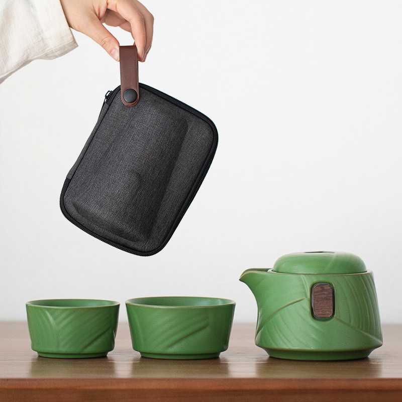 Set de ceai ceramic de călătorie cu o ceainică și două cești, în cutie cadou, kit portabil pentru ceremonia ceaiului